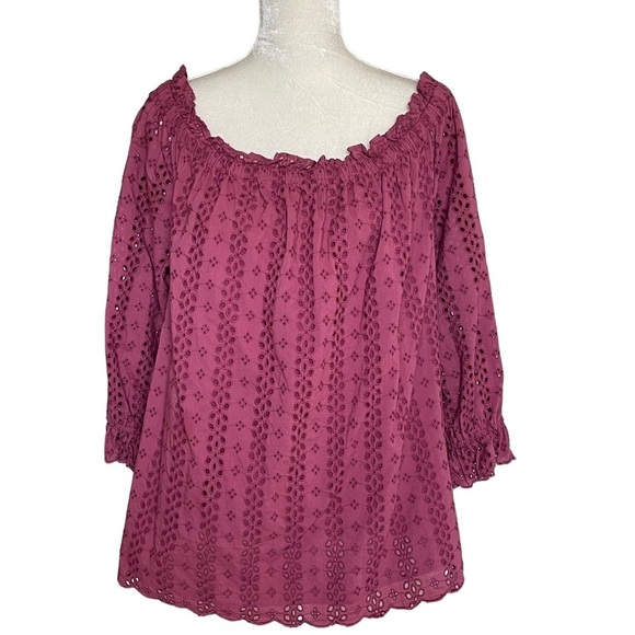 Lane Bryant Women’s Eyelet Off The Shoulders Peasant Top Blouse Plus Size 18/20 - Picture 3 of 10